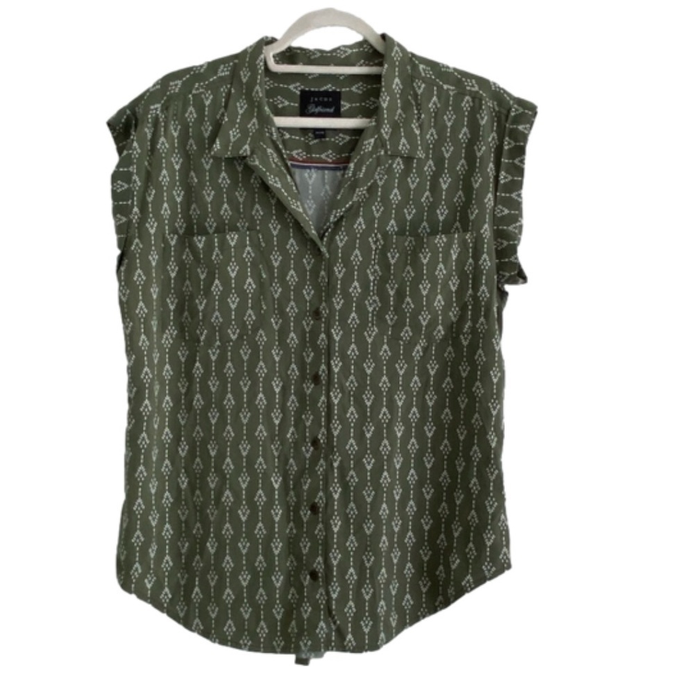 Jachs Girlfriend green and white short sleeve blouse size M 100% Rayon
